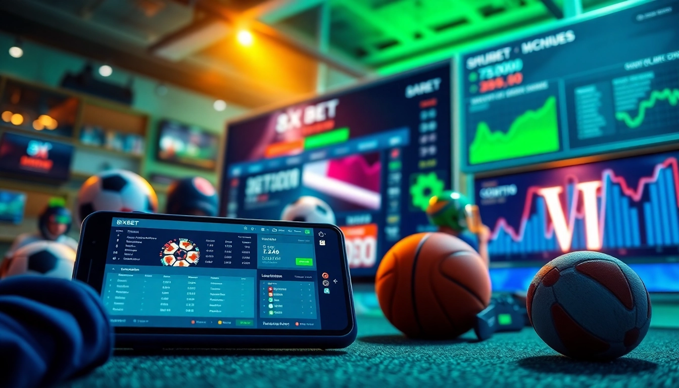 Interactive betting platform interface showcasing 8xbet.com.se with vibrant sports betting elements.