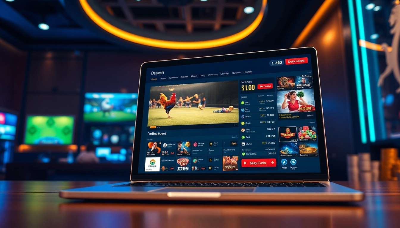 Live betting experience on dagawin.live showcasing vibrant online cockfighting and casino games.