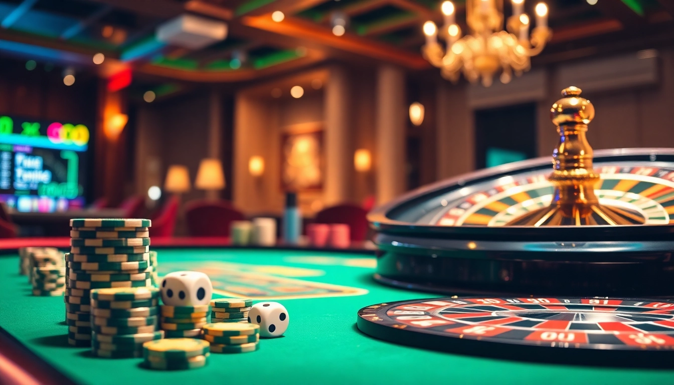 Engage in high-stakes action at https://fun88.foundation/ with vibrant casino visuals of poker chips and roulette.