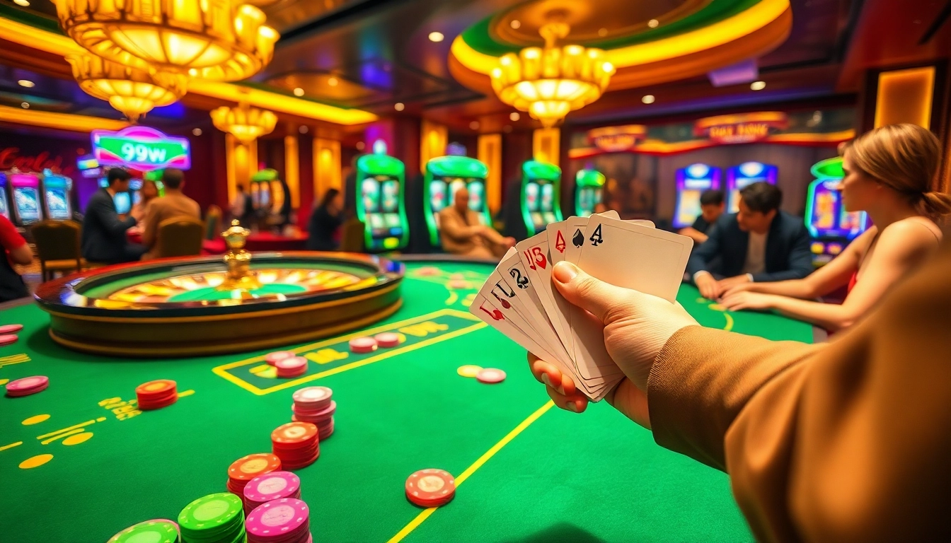 Experience the thrill of high-stakes gambling at 69vn.gb.net with colorful casino tables and excited players.