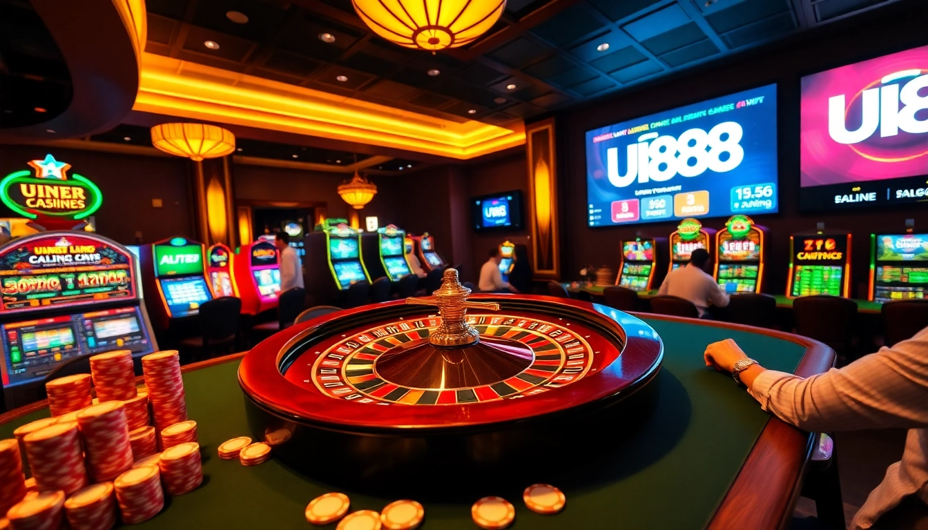 Players engaging in exciting gambling activities at UU88 casino tables with vibrant colors.