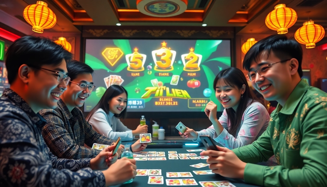 Engaging scene of online card games at gamebaidoithuong.com.vc featuring exciting visuals and cash rewards.