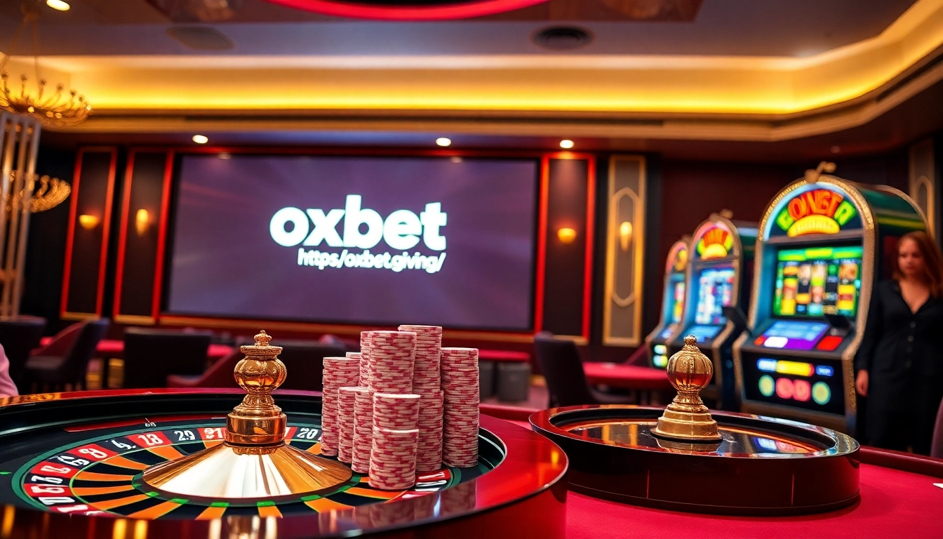 Betting action at a lavish casino with a focus on https://oxbet.giving/ and vibrant gambling visuals.