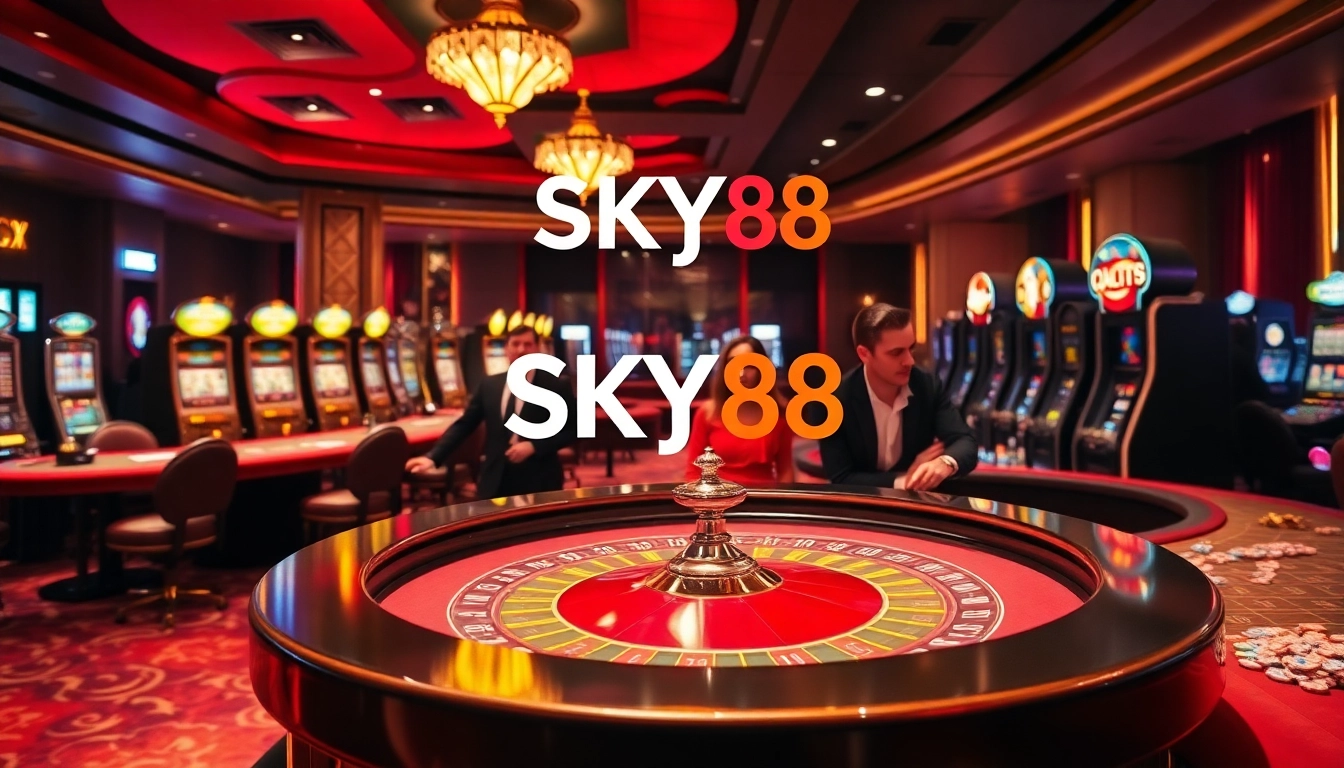 Experience the thrill of SKY88 with exciting gaming tables and vibrant slot machines.